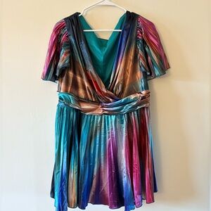 Plus Size 2x/18-20 Multicolor Flutter Sleeve Wrap Party Dress NWT